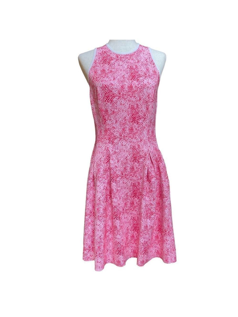 J. McLaughlin Pink Snake Skin Print Fit & Flare Sleeveless Knee Length Dress XS